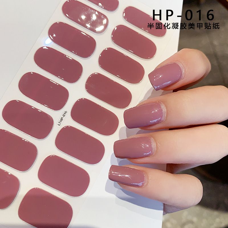 16Tips  Gel Nail Sticker Pure Color Semi-Cured Gel Nail Wrap Fashion Color Long Lasting Full Cover Waterproof Nail Gel Sticker Wraps Manicu E0110A