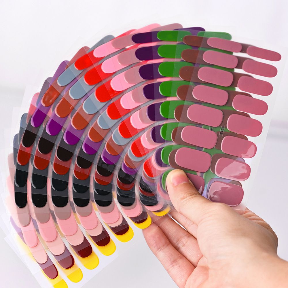 16Tips  Gel Nail Sticker Pure Color Semi-Cured Gel Nail Wrap Fashion Color Long Lasting Full Cover Waterproof Nail Gel Sticker Wraps Manicu E0110A