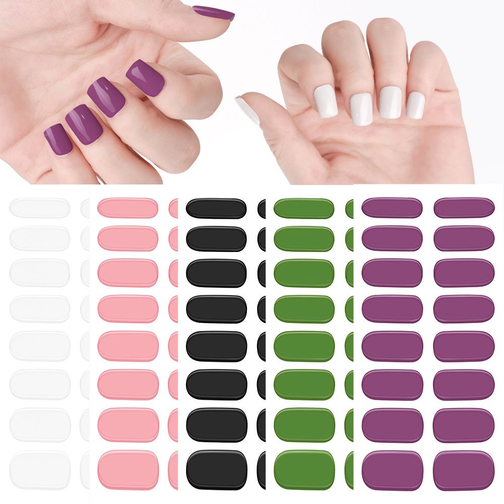 16Tips  Gel Nail Sticker Pure Color Semi-Cured Gel Nail Wrap Fashion Color Long Lasting Full Cover Waterproof Nail Gel Sticker Wraps Manicu E0110A