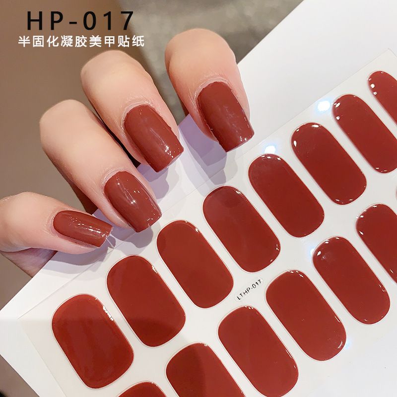 16Tips  Gel Nail Sticker Pure Color Semi-Cured Gel Nail Wrap Fashion Color Long Lasting Full Cover Waterproof Nail Gel Sticker Wraps Manicu E0110A