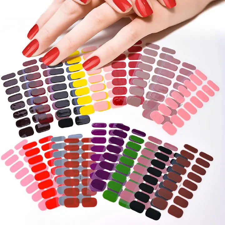 16Tips  Gel Nail Sticker Pure Color Semi-Cured Gel Nail Wrap Fashion Color Long Lasting Full Cover Waterproof Nail Gel Sticker Wraps Manicu E0110A