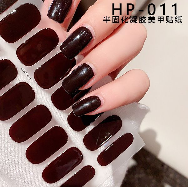 16Tips  Gel Nail Sticker Pure Color Semi-Cured Gel Nail Wrap Fashion Color Long Lasting Full Cover Waterproof Nail Gel Sticker Wraps Manicu E0110A