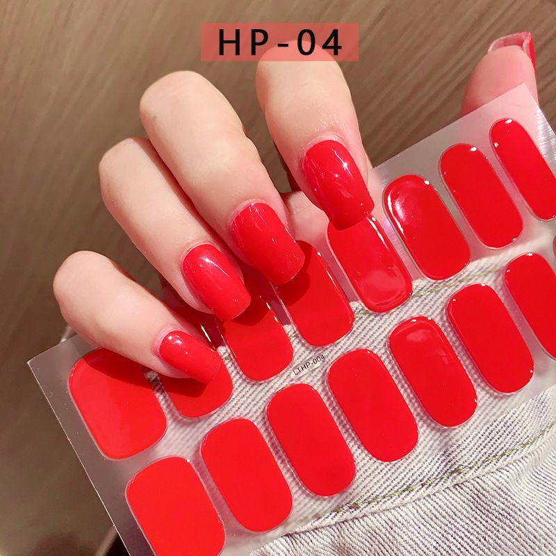 16Tips  Gel Nail Sticker Pure Color Semi-Cured Gel Nail Wrap Fashion Color Long Lasting Full Cover Waterproof Nail Gel Sticker Wraps Manicu E0110A