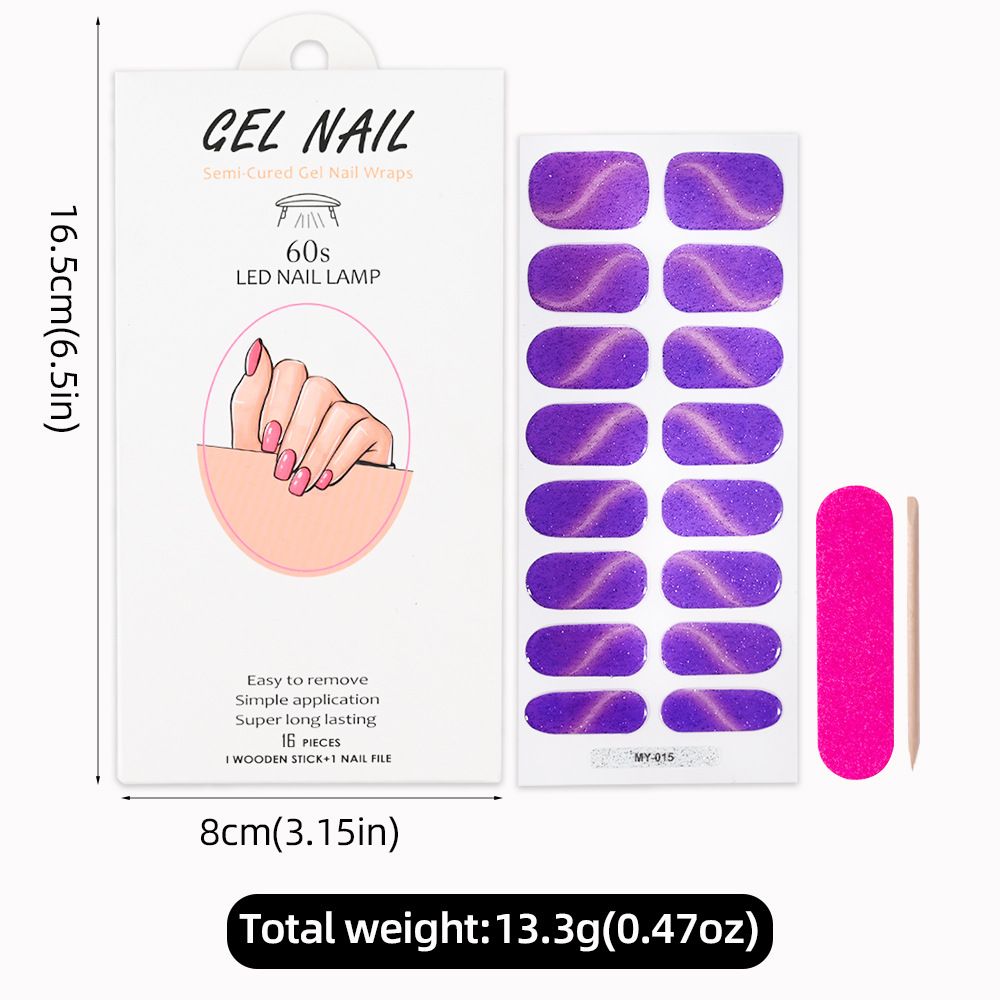16Tips Semi-Cured Gel Nail Sticker Pure Color UV/LED Lamp Gel Nail Polish Wraps Long-Lasting Full Cover Gel Sticker Nail Decor E0111A