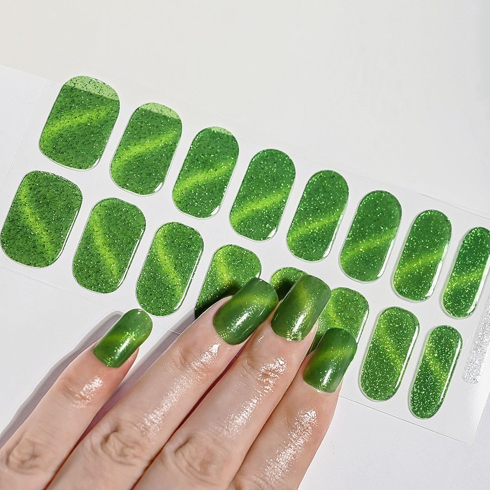 16Tips Semi-Cured Gel Nail Sticker Pure Color UV/LED Lamp Gel Nail Polish Wraps Long-Lasting Full Cover Gel Sticker Nail Decor E0111A