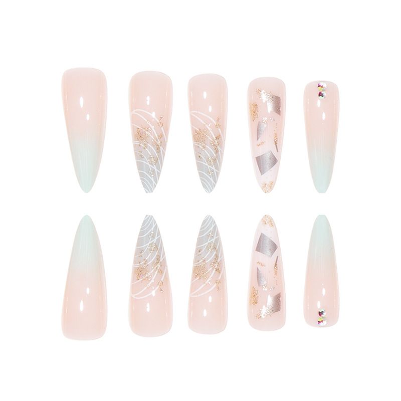 24pcs/set Medium long fake nails Gradient pink red blue flowers heart for Autumn Winter almond ballet tips press on false nail E0112A view 4
