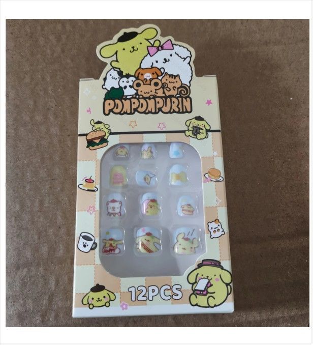 12pcs/Box Hello Kitty Press On Nails For Kid Sweet Cartoon Anime False Nail Tip With Jelly Glue Y2K Boy Girl False Nail For Gift E0113A