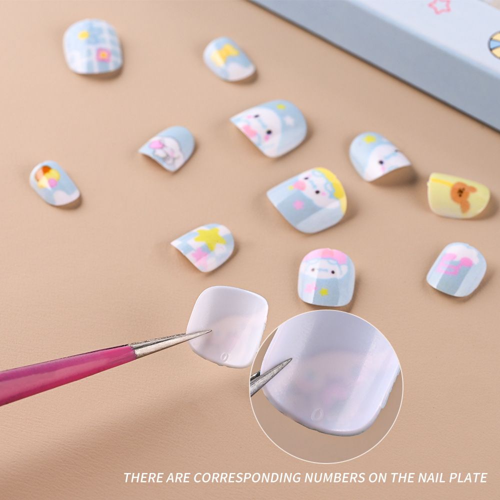 12pcs/Box Hello Kitty Press On Nails For Kid Sweet Cartoon Anime False Nail Tip With Jelly Glue Y2K Boy Girl False Nail For Gift E0113A