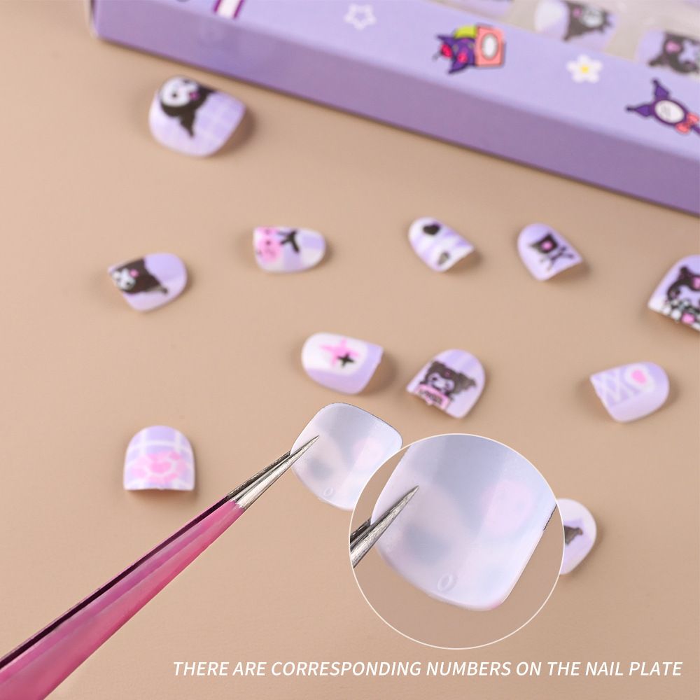 12pcs/Box Hello Kitty Press On Nails For Kid Sweet Cartoon Anime False Nail Tip With Jelly Glue Y2K Boy Girl False Nail For Gift E0113A