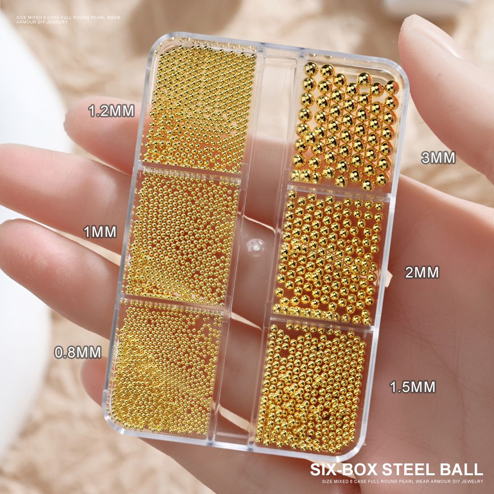 6/12Grids Mini Caviar Beads Nail Art Decorations Metal Gold/Silver Micro Ball Nail Charms Magnetic Pen 0.5~3mm Ball Nail Jewelry With Magnetic Pen