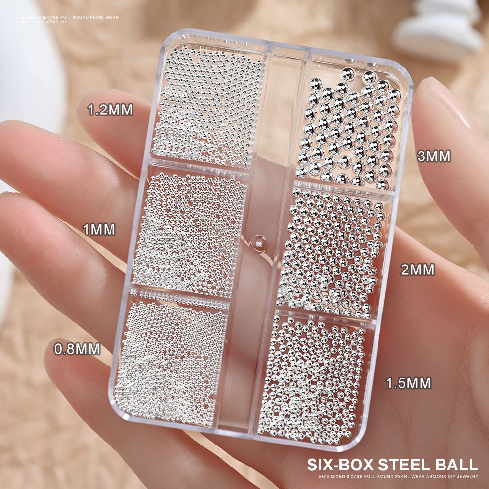 6/12Grids Mini Caviar Beads Nail Art Decorations Metal Gold/Silver Micro Ball Nail Charms Magnetic Pen 0.5~3mm Ball Nail Jewelry With Magnetic Pen