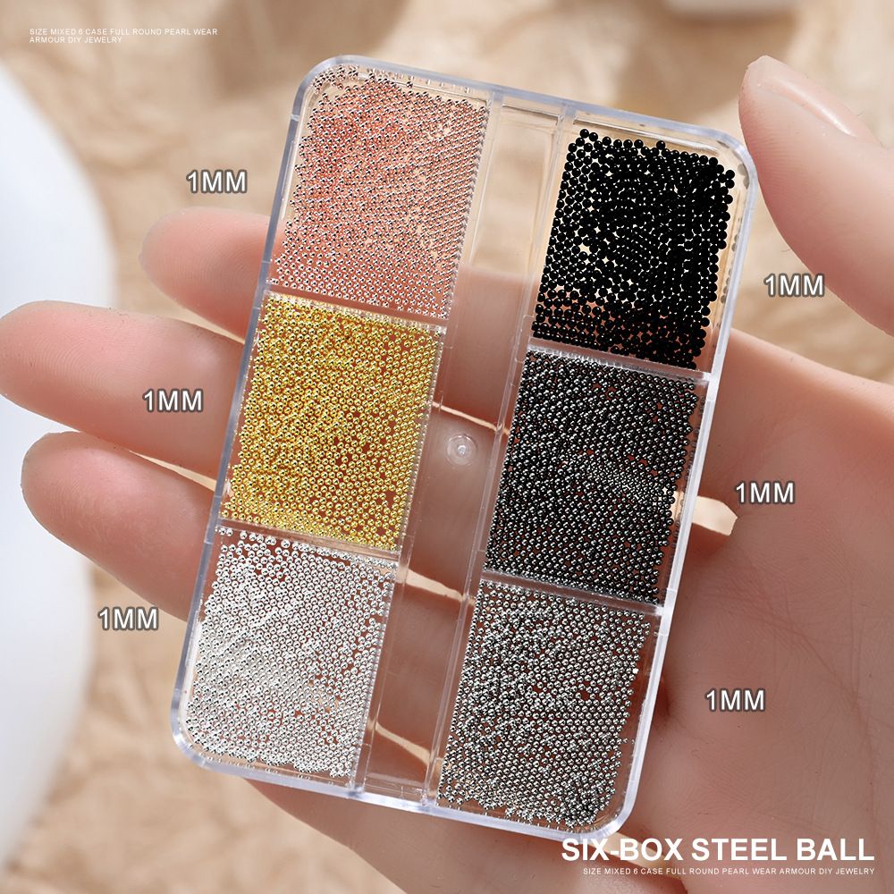 6/12Grids Mini Caviar Beads Nail Art Decorations Metal Gold/Silver Micro Ball Nail Charms Magnetic Pen 0.5~3mm Ball Nail Jewelry With Magnetic Pen