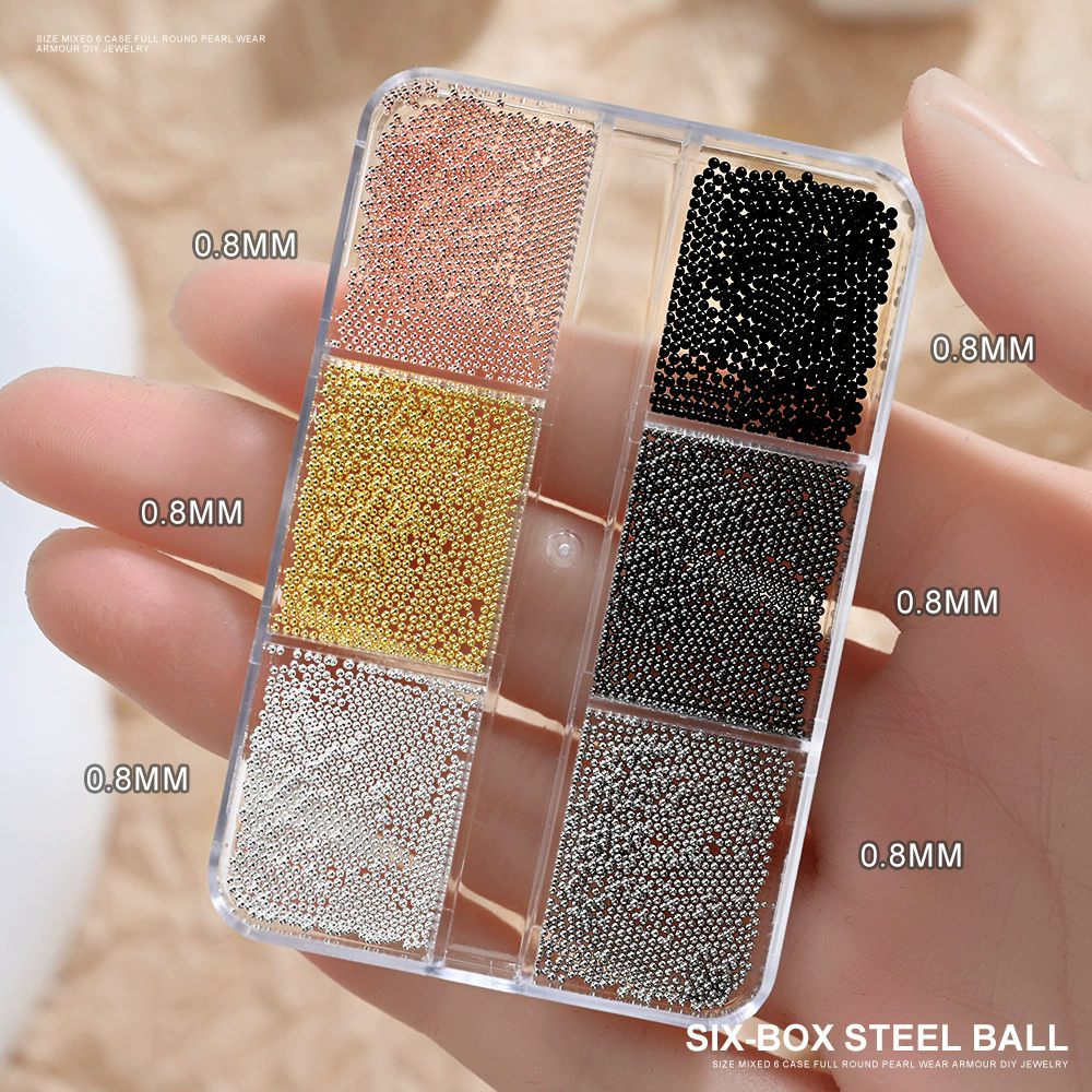 6/12Grids Mini Caviar Beads Nail Art Decorations Metal Gold/Silver Micro Ball Nail Charms Magnetic Pen 0.5~3mm Ball Nail Jewelry With Magnetic Pen