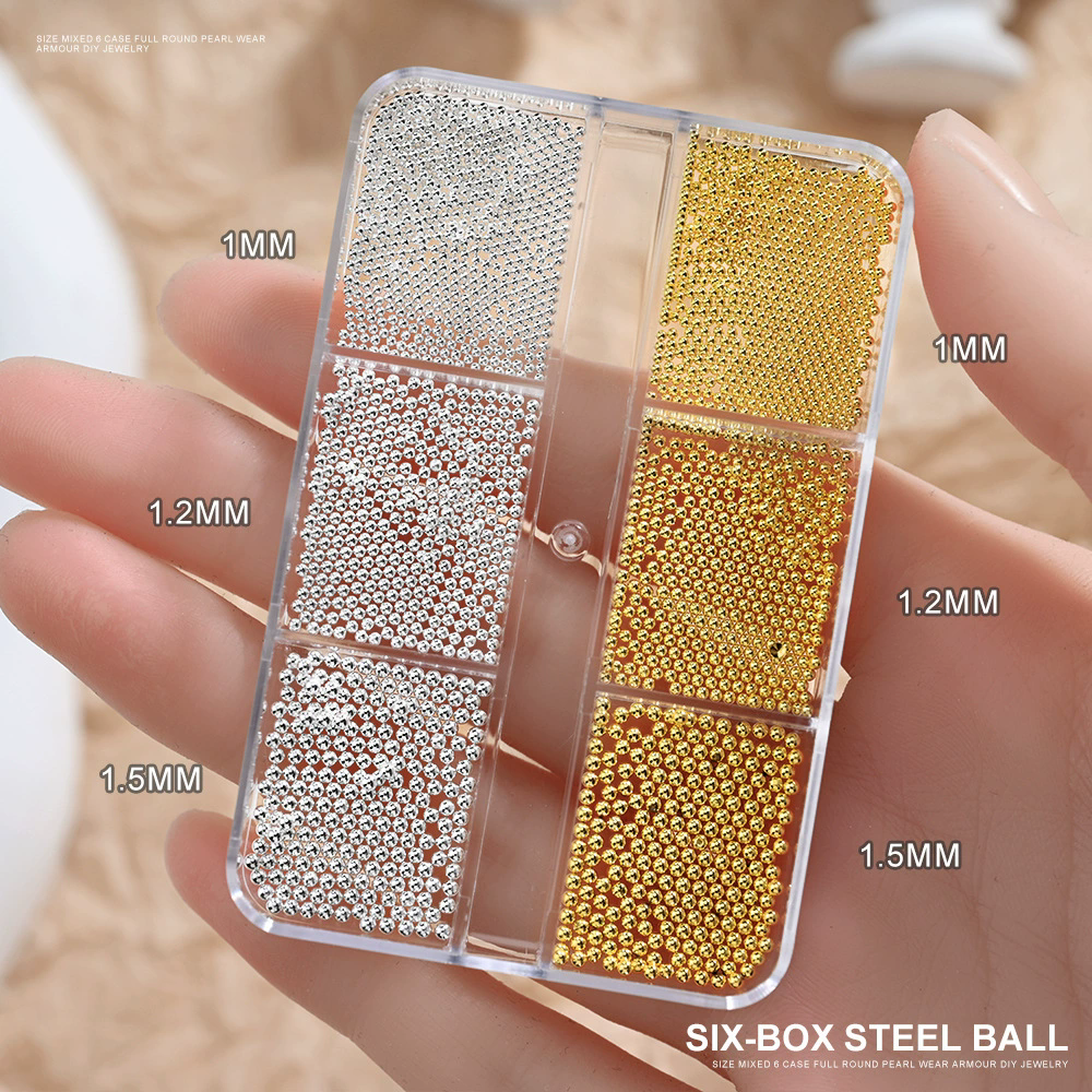 6/12Grids Mini Caviar Beads Nail Art Decorations Metal Gold/Silver Micro Ball Nail Charms Magnetic Pen 0.5~3mm Ball Nail Jewelry With Magnetic Pen