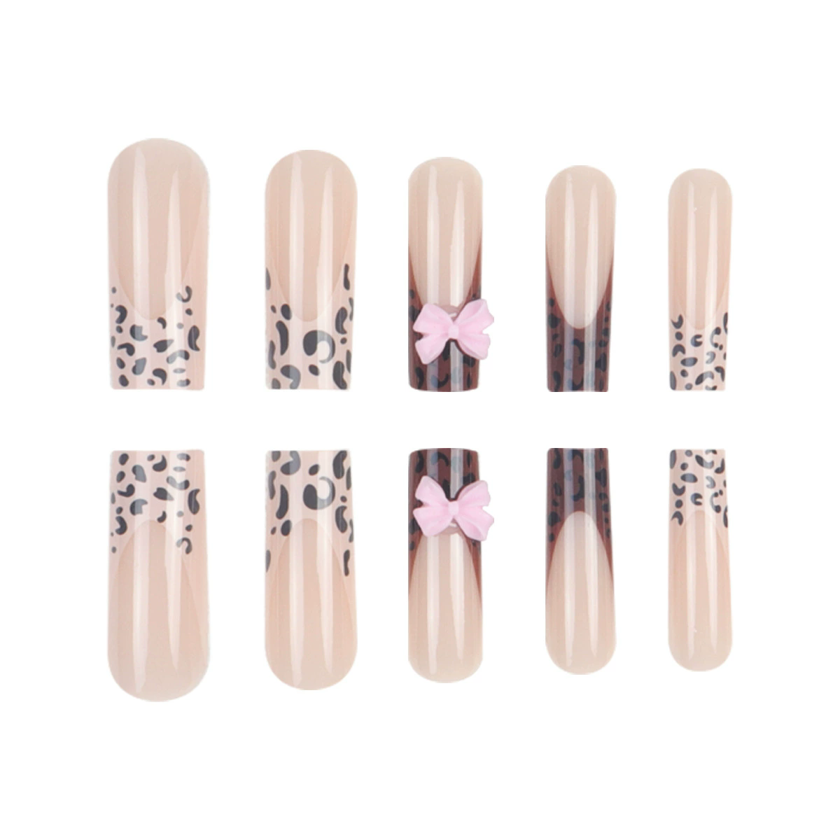 24Pcs Long Coffin False Nails Star Heart with Rhinestones French Design Wearable Fake Nails Glitter Press on Nails Tips Art E0115A