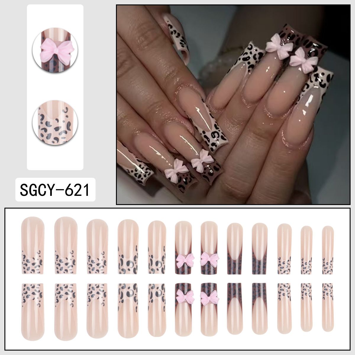 24Pcs Long Coffin False Nails Star Heart with Rhinestones French Design Wearable Fake Nails Glitter Press on Nails Tips Art E0115A