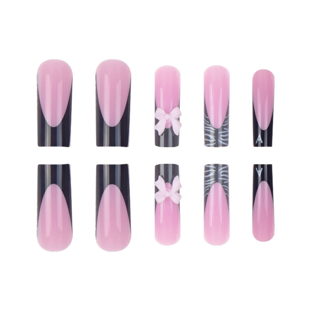 24Pcs Long Coffin False Nails Star Heart with Rhinestones French Design Wearable Fake Nails Glitter Press on Nails Tips Art E0115A