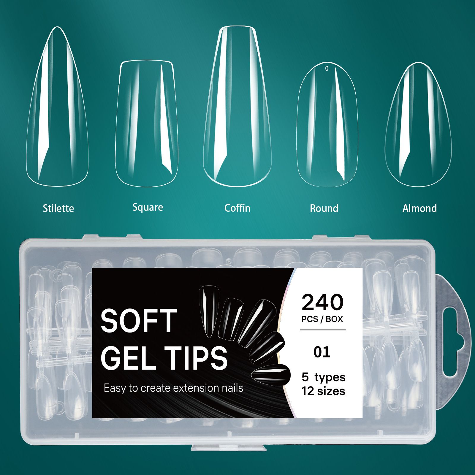 5 In 1 Boxed False Nail Tips Soft Gel Full Cover Semi-matte Capsules Almond French Coffin Fake Nails Extension Press On Nails E0139