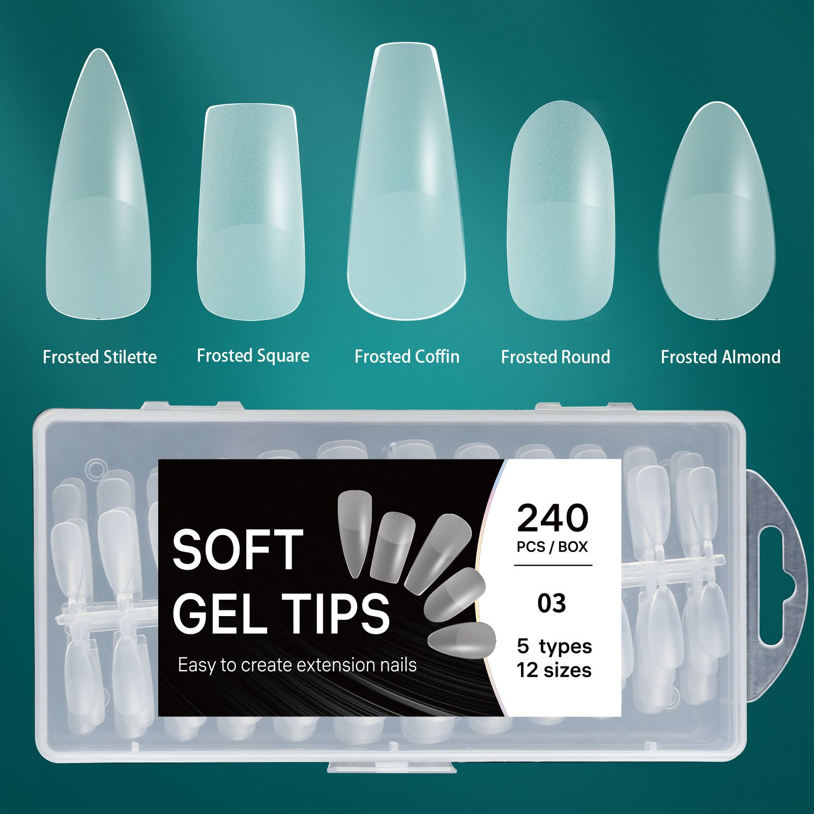 5 In 1 Boxed False Nail Tips Soft Gel Full Cover Semi-matte Capsules Almond French Coffin Fake Nails Extension Press On Nails E0139