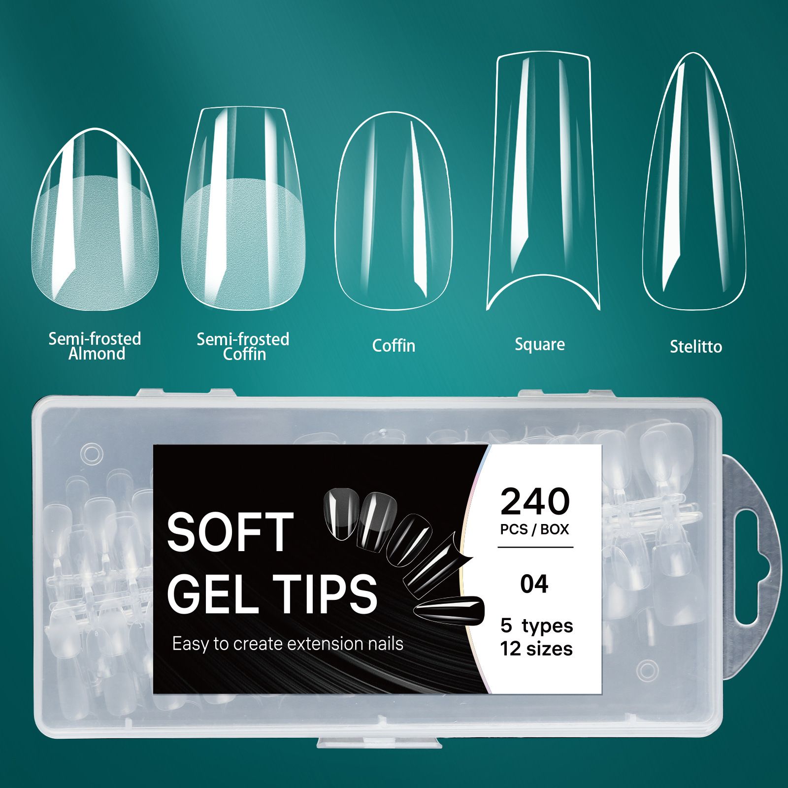 5 In 1 Boxed False Nail Tips Soft Gel Full Cover Semi-matte Capsules Almond French Coffin Fake Nails Extension Press On Nails E0139