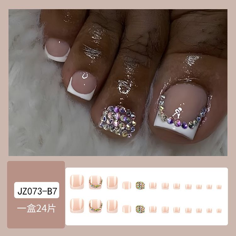 24Pcs False Toes Nails French Square Nude Color Nature Fake Toe Nails Feet Nail Tips Artificial Press On Toenails for Women 2025 E0126