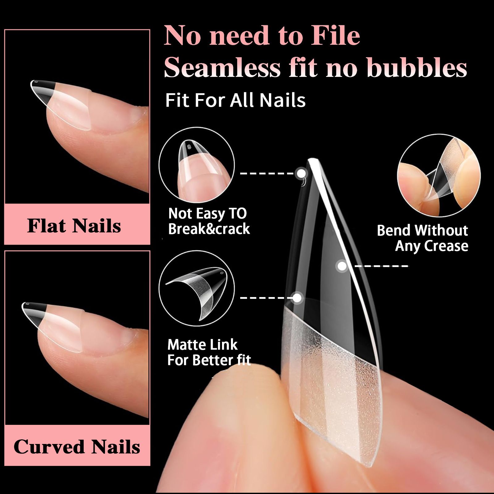 600PCS Short Nail Tips Oval Half Cover False Tips Press On Nails Almond Mixed Size Short Style Ultra Thin Traceless Nail Tips E0161