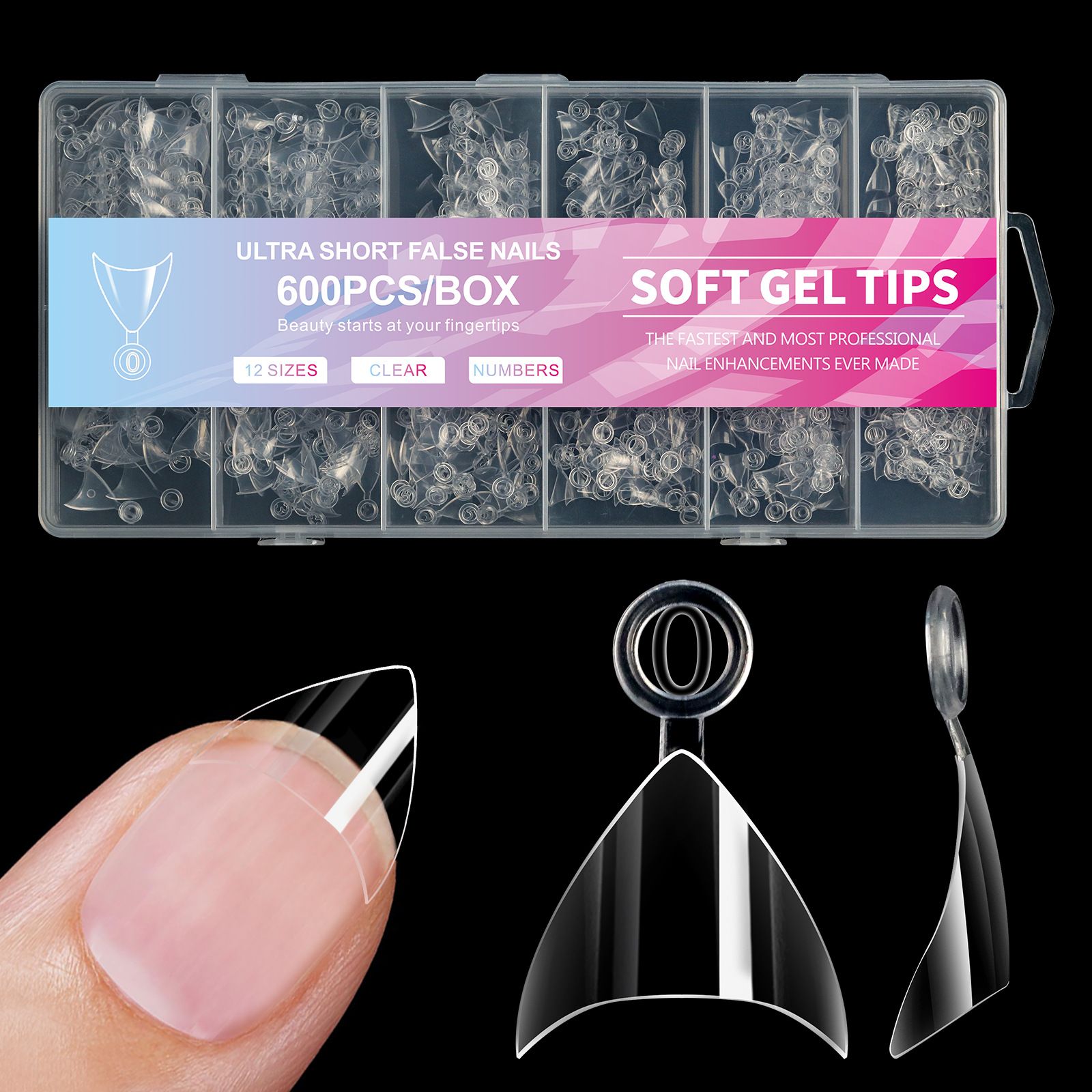 600PCS Short Nail Tips Oval Half Cover False Tips Press On Nails Almond Mixed Size Short Style Ultra Thin Traceless Nail Tips E0161