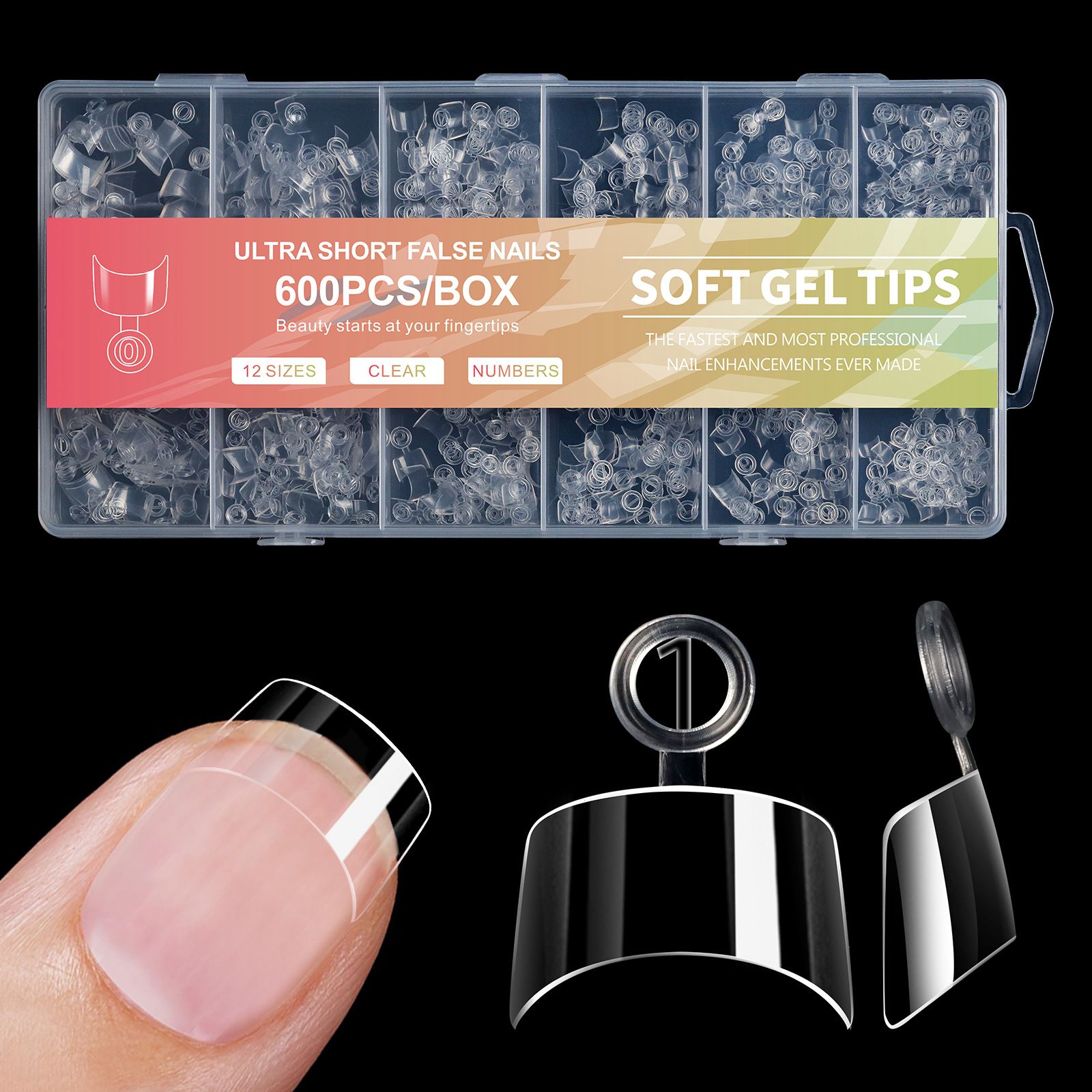 600PCS Short Nail Tips Oval Half Cover False Tips Press On Nails Almond Mixed Size Short Style Ultra Thin Traceless Nail Tips E0161