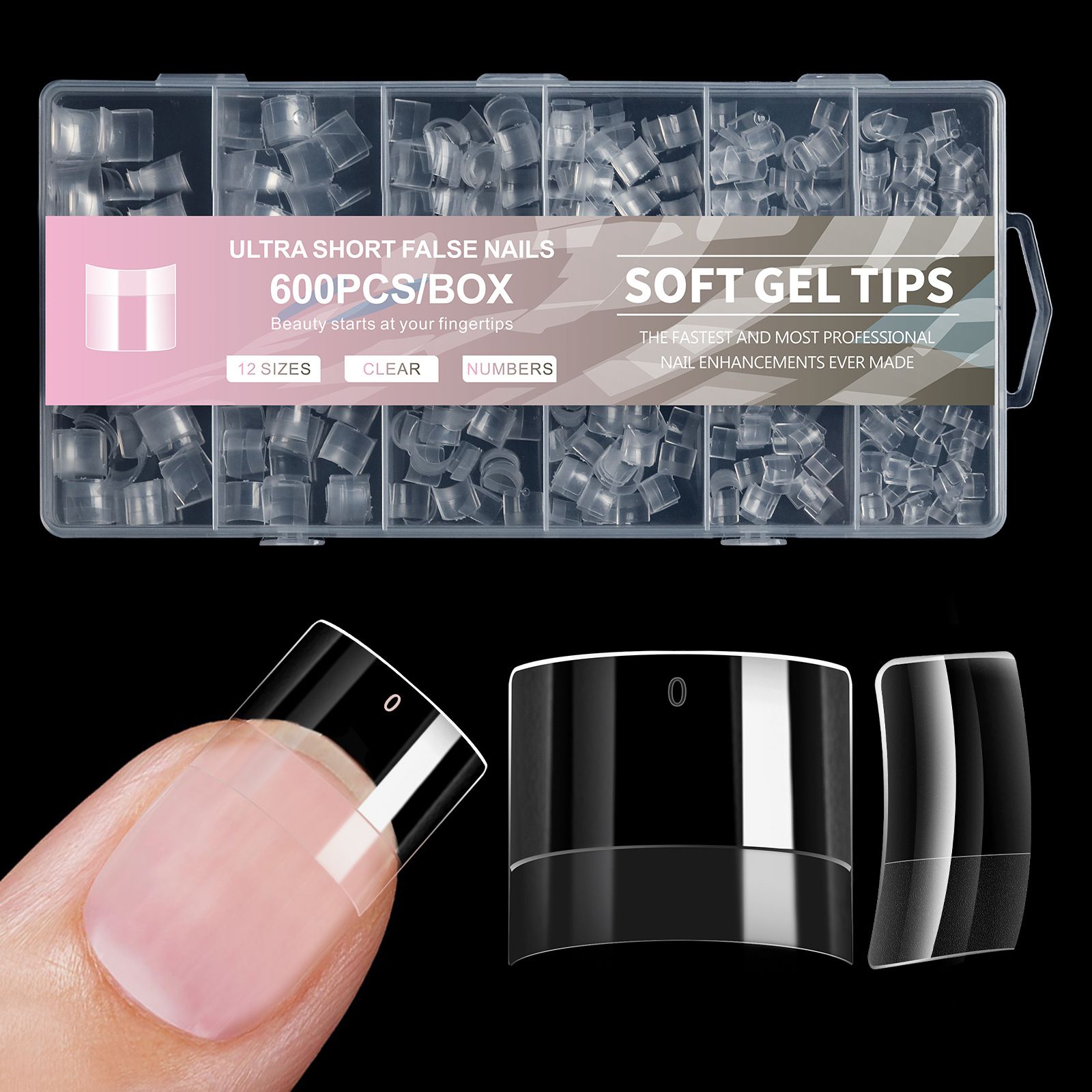 600PCS Short Nail Tips Oval Half Cover False Tips Press On Nails Almond Mixed Size Short Style Ultra Thin Traceless Nail Tips E0161