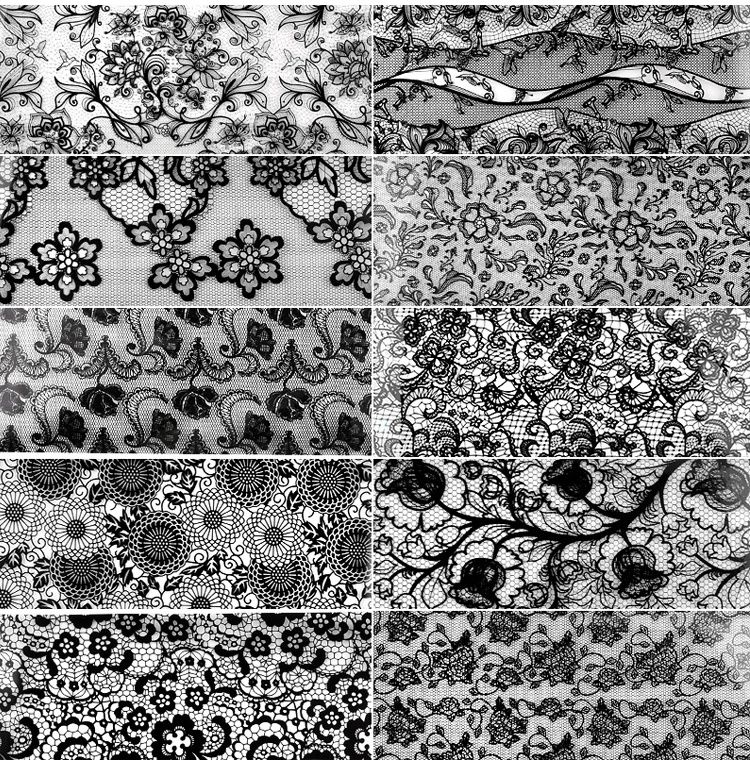 2.5*20cm 10 Rolls New Black White Lace Transfer Foil Nail Art Sexy Full Wraps Flower Glue Adhesive DIY Manicure Styling Tools E0170