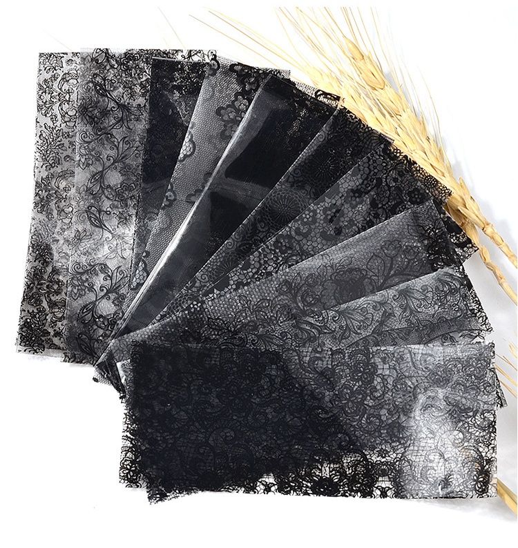 2.5*20cm 10 Rolls New Black White Lace Transfer Foil Nail Art Sexy Full Wraps Flower Glue Adhesive DIY Manicure Styling Tools E0170