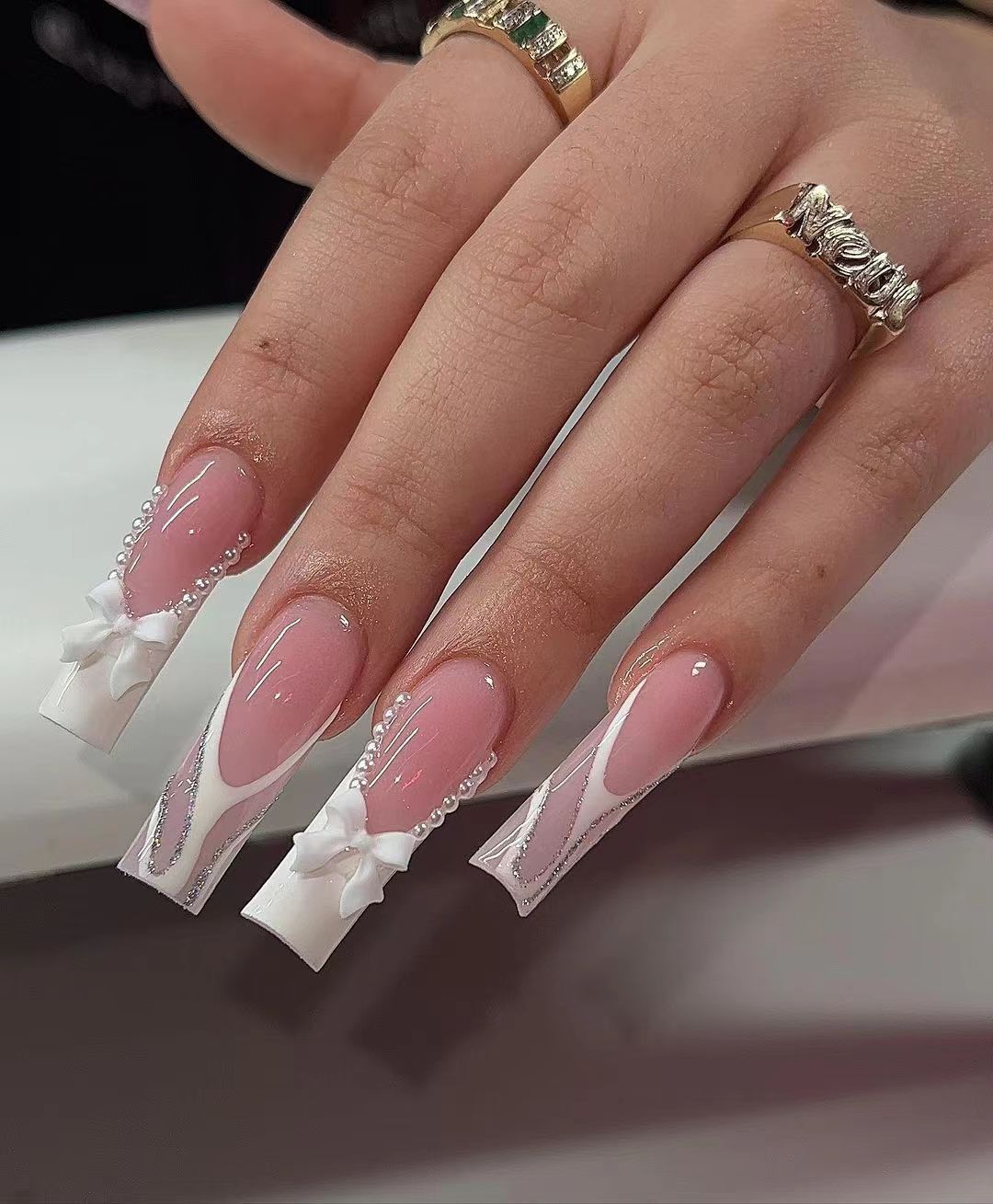 24Pcs Square False Nails with Jelly Glue Wearable Red Long Coffin Fake Nails Rhinestone Design Ballet Full Cover Press on Nails Tips