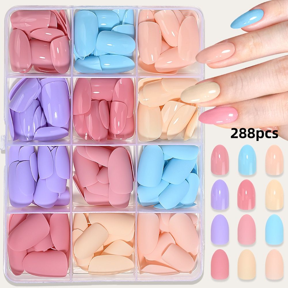 288/576pcs Short Round Square Fake Nails Glossy 24 Solid Colors Press on Nails Full Cover Artificial Fingernail False Nail Tips E0187