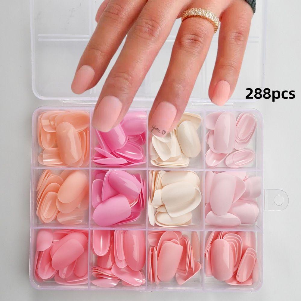 288/576pcs Short Round Square Fake Nails Glossy 24 Solid Colors Press on Nails Full Cover Artificial Fingernail False Nail Tips E0187