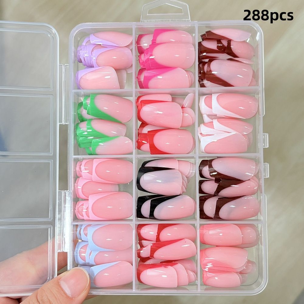 288/576pcs Short Round Square Fake Nails Glossy 24 Solid Colors Press on Nails Full Cover Artificial Fingernail False Nail Tips E0187