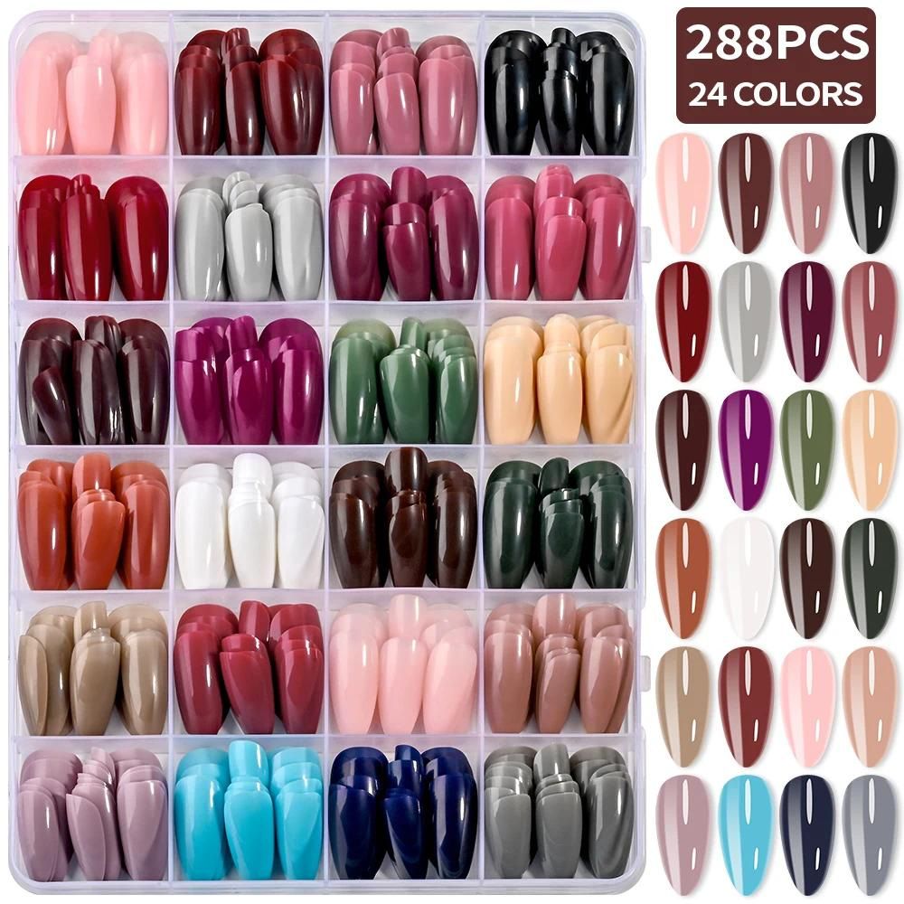 288/576pcs Short Round Square Fake Nails Glossy 24 Solid Colors Press on Nails Full Cover Artificial Fingernail False Nail Tips E0187