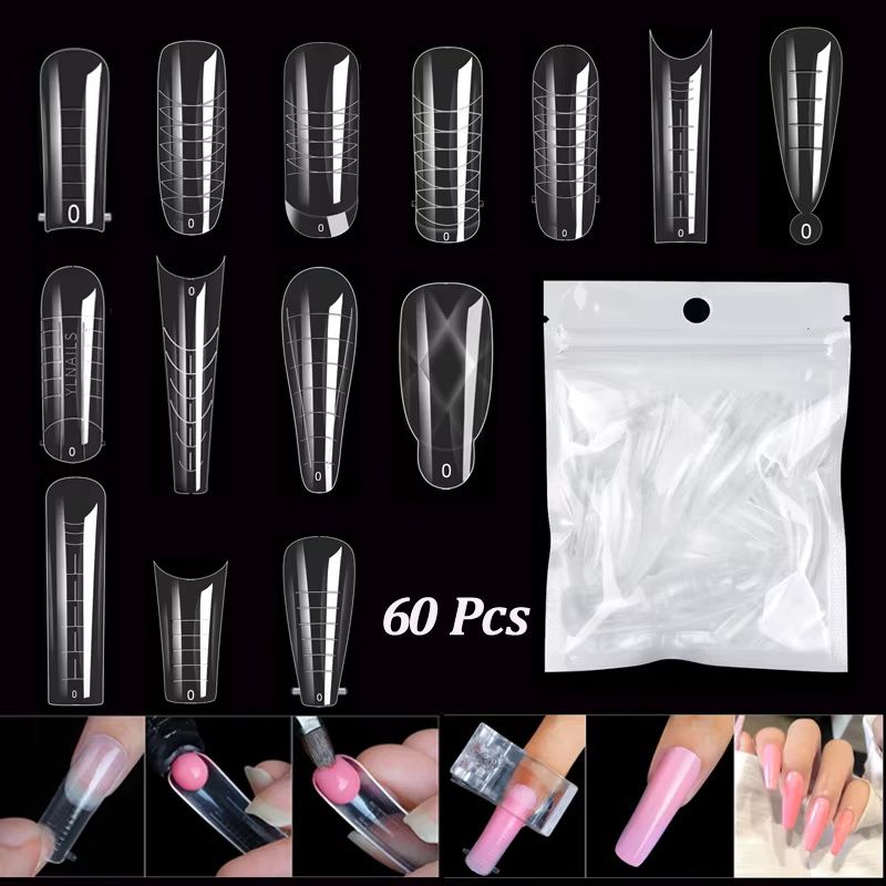 60pcs/Bag Extension Nail Forms For UV Gel Polish Quick Building Mold Acrylic False Nail Art Tips Dual System Manicure Accessory E0158