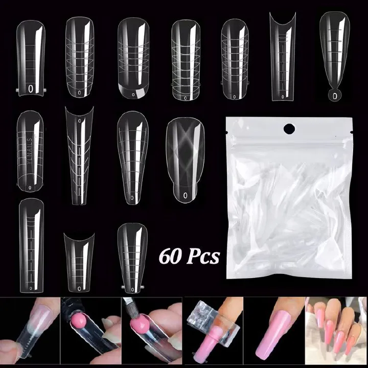 60pcs/Bag Extension Nail Forms For UV Gel Polish Quick Building Mold Acrylic False Nail Art Tips Dual System Manicure Accessory E0158