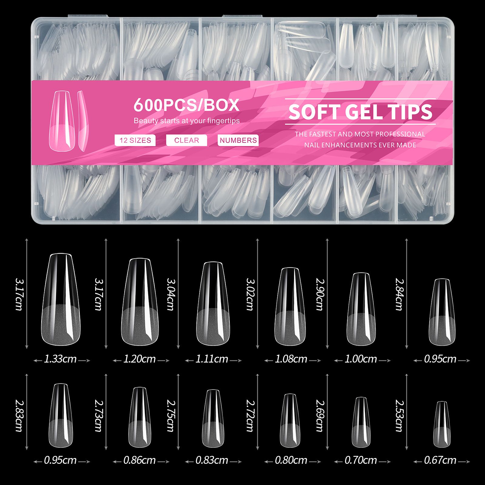 600Pcs Full Cover Press On Nail Tips Stiletto Almond Square Coffin French False Fake Soak Off Gel Nail Extension Tips Capsule E0124A