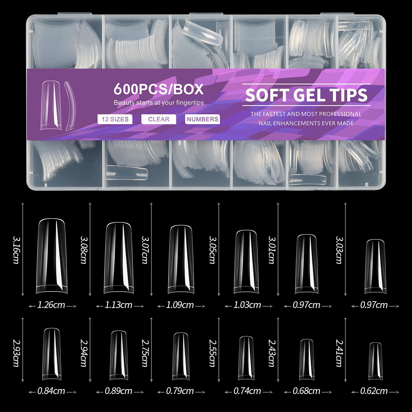 600Pcs Full Cover Press On Nail Tips Stiletto Almond Square Coffin French False Fake Soak Off Gel Nail Extension Tips Capsule E0124A