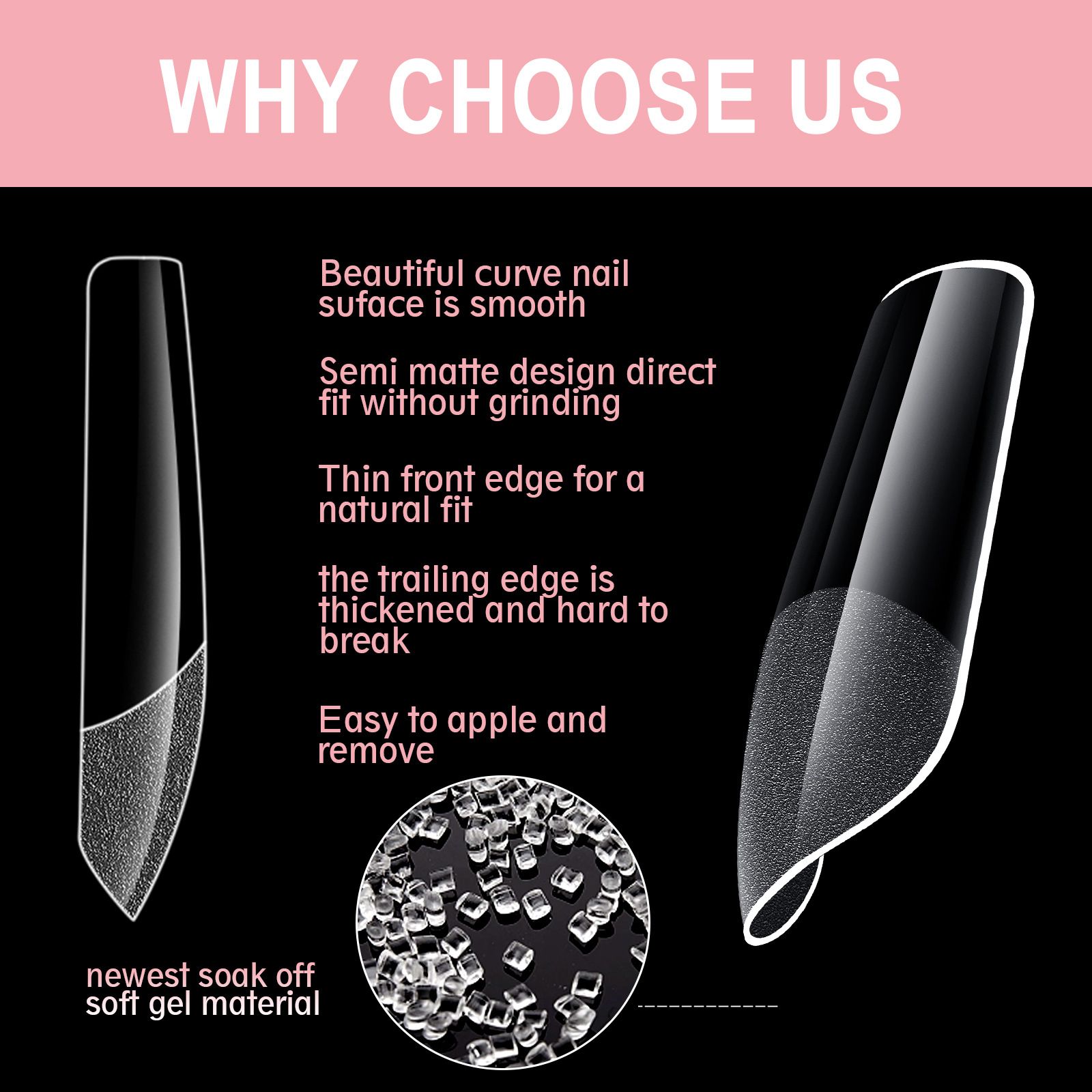 600Pcs Full Cover Press On Nail Tips Stiletto Almond Square Coffin French False Fake Soak Off Gel Nail Extension Tips Capsule E0124A