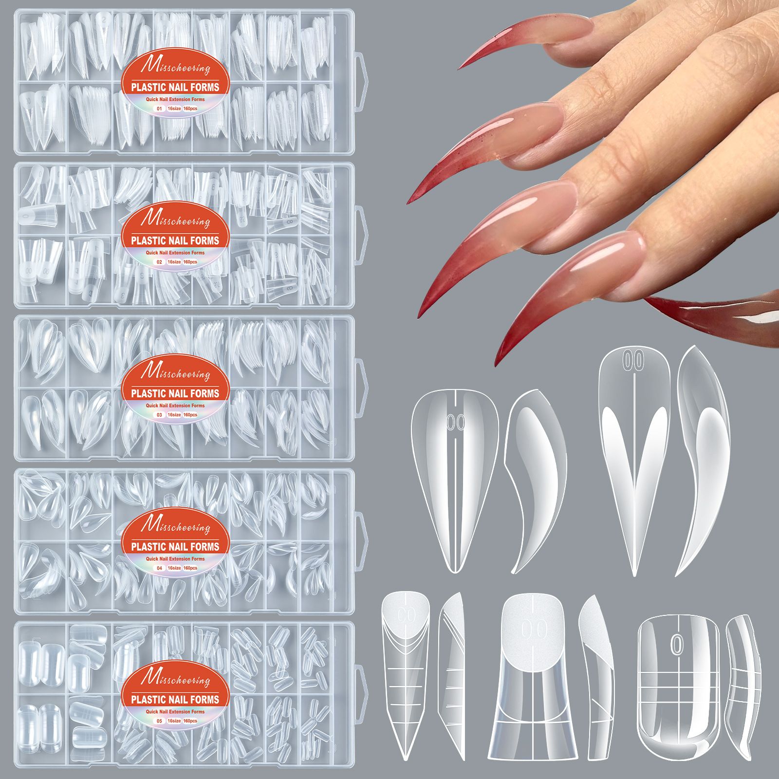 160pcs/box False Nails Super Long Ballerina Nails Press On Nail Full Cover Matte Gel Tips Nail Art XXL American Capsule Fake Tips E0131A