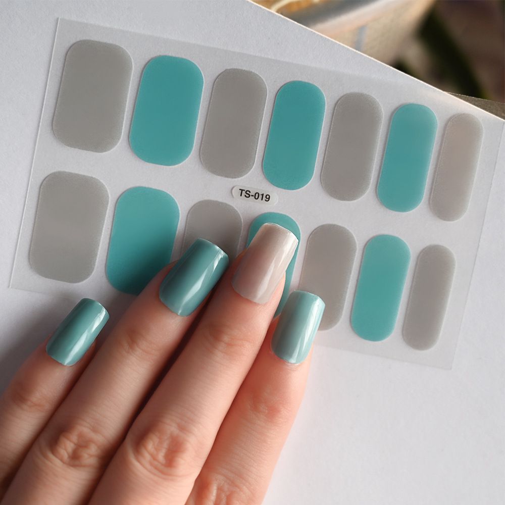14Tips Gel Nail Sticker Color-changing Nail Stickers Semi-Cured Gel Nail Wrap Fashion Color Long Lasting Full Cover Waterproof Nail Gel Sticker Wraps E0194