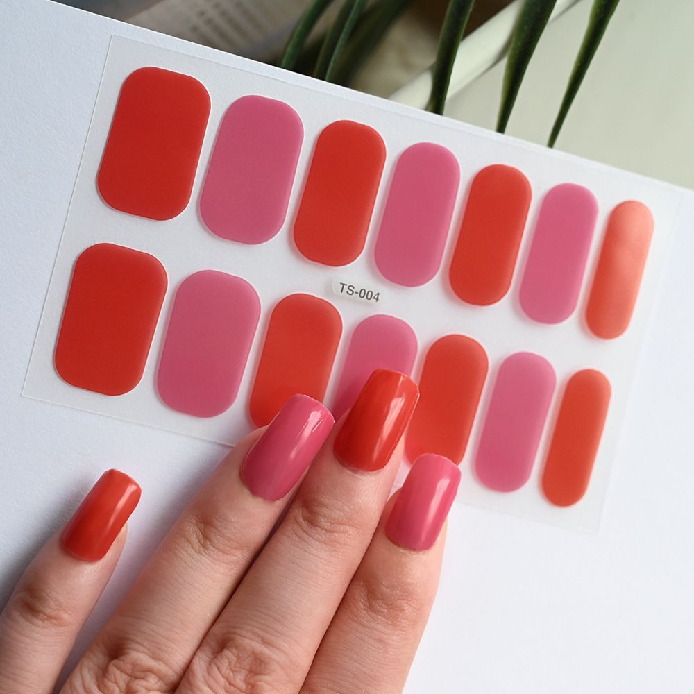 14Tips Gel Nail Sticker Color-changing Nail Stickers Semi-Cured Gel Nail Wrap Fashion Color Long Lasting Full Cover Waterproof Nail Gel Sticker Wraps E0194