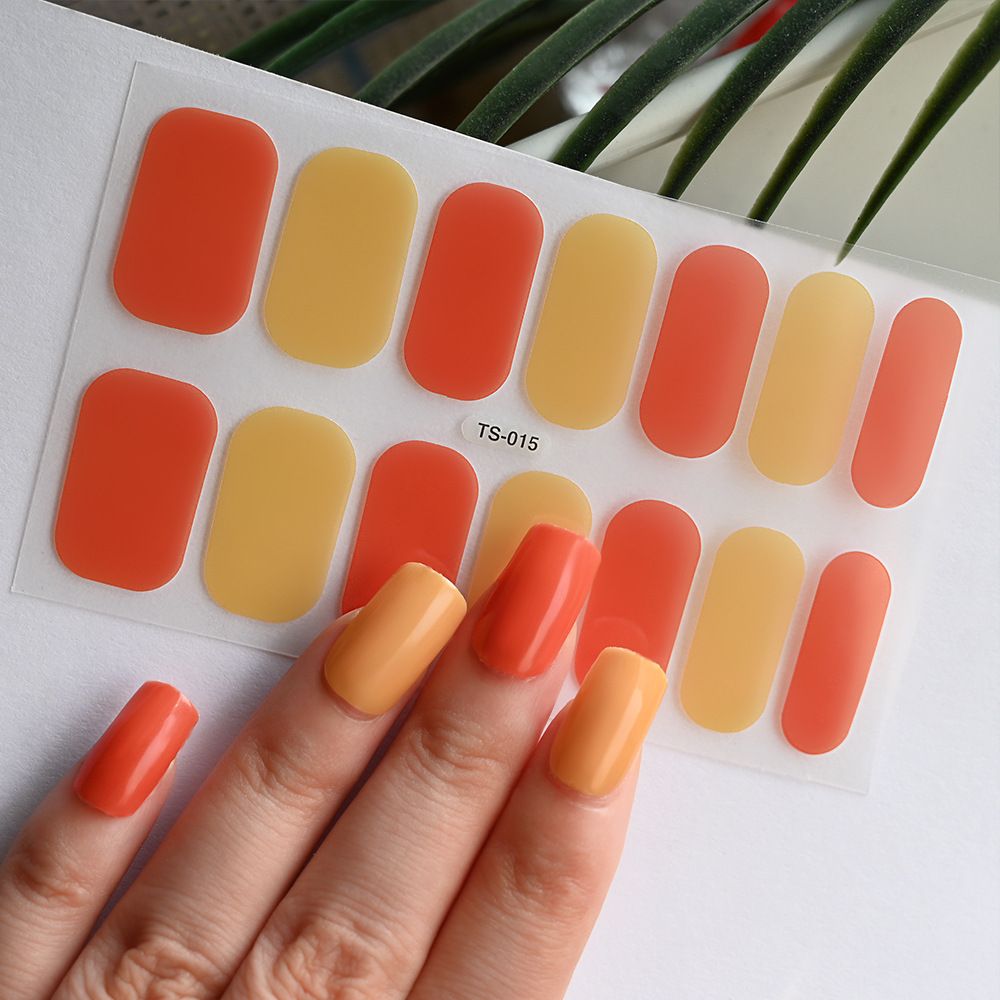 14Tips Gel Nail Sticker Color-changing Nail Stickers Semi-Cured Gel Nail Wrap Fashion Color Long Lasting Full Cover Waterproof Nail Gel Sticker Wraps E0194