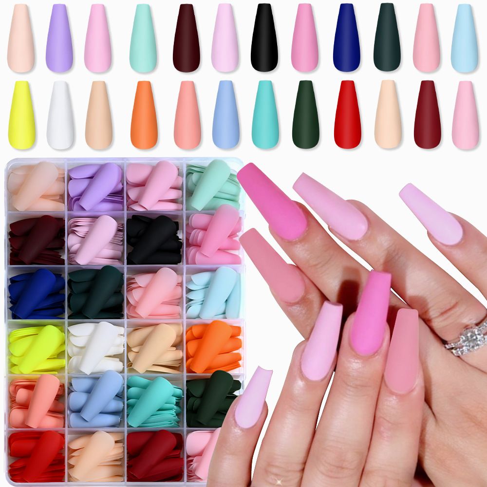288/576pcs Short Round Square Fake Nails Glossy 24 Solid Colors Press on Nails Full Cover Artificial Fingernail False Nail Tips E0187