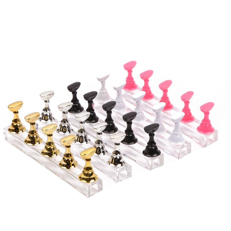 5pcs Magnetic Nail Stand for Press On Nails Display Fake Nail Nail Tips Practice Holder with Reusable Putty Nail Beginner Diy E0160