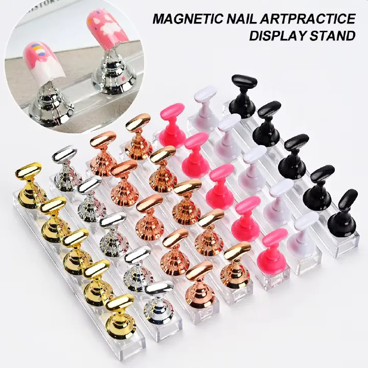 5pcs Magnetic Nail Stand for Press On Nails Display Fake Nail Nail Tips Practice Holder with Reusable Putty Nail Beginner Diy E0160