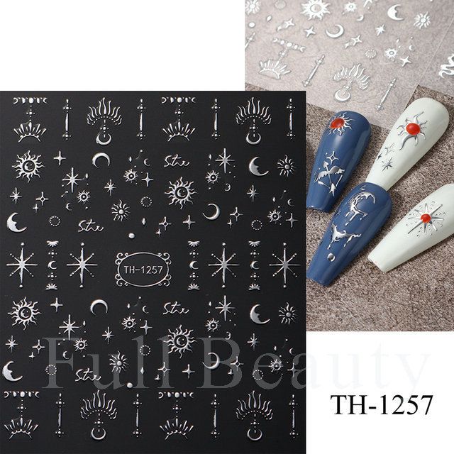 2/3/4Sheets 3D Bronzing Laser Silver Irregular Star Nail Decals Metallic Effect Silver Pentagram Nail Decals Adhesive Nail Art Star Stickers E0138A