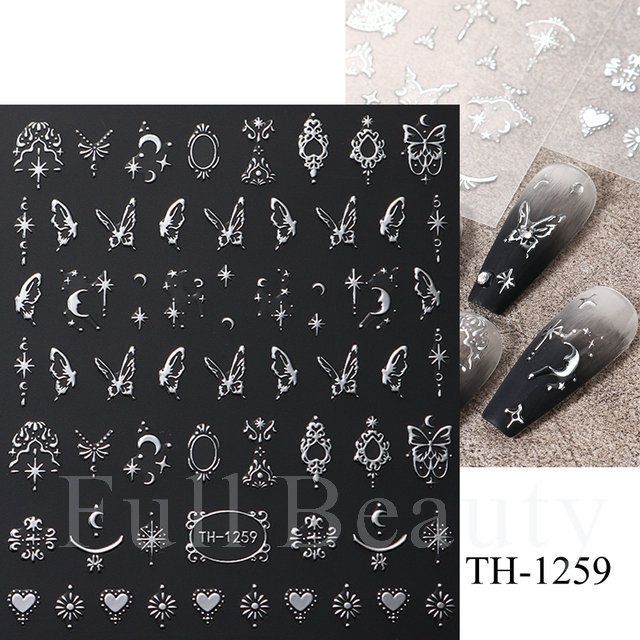 2/3/4Sheets 3D Bronzing Laser Silver Irregular Star Nail Decals Metallic Effect Silver Pentagram Nail Decals Adhesive Nail Art Star Stickers E0138A